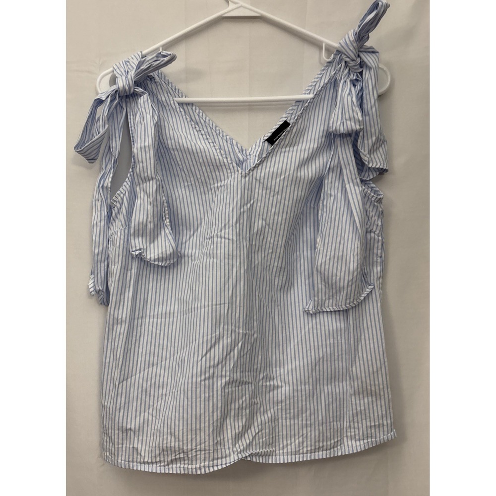 Women's‎ Blue and white striped Bow shoulder Button Back Tank Top Shirt size XS